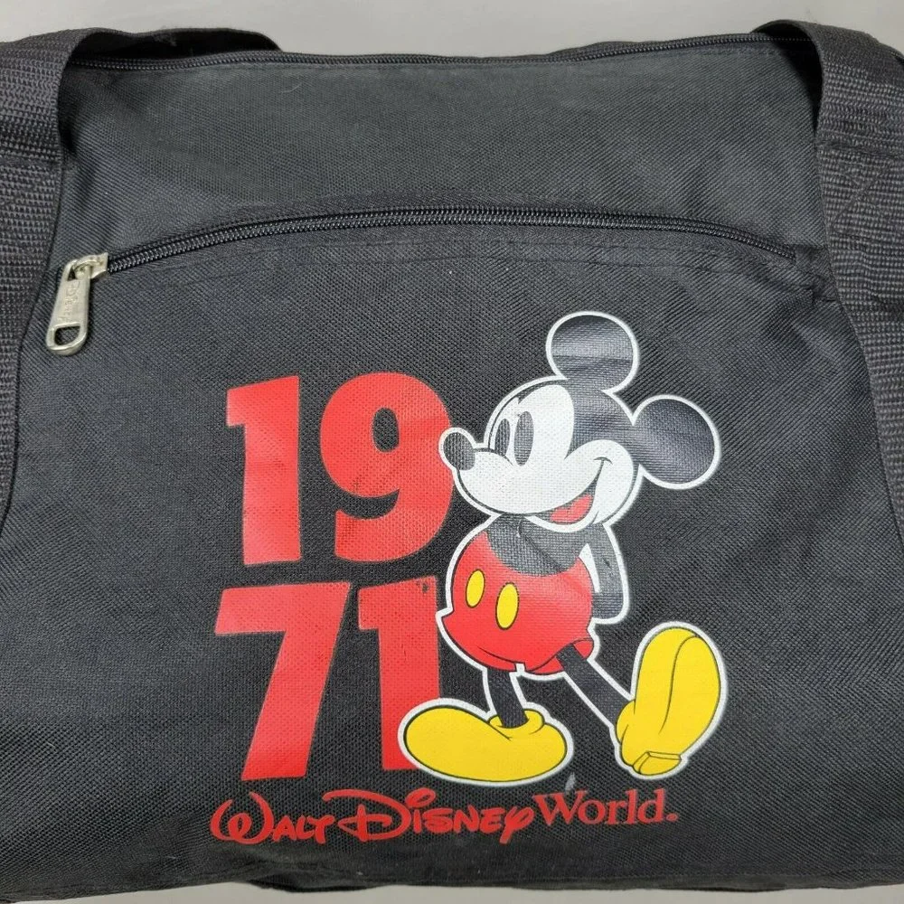 Walt Disney World 1971 Mickey Mouse Black Duffel Bag Travel Gym Tote Disney Park - Picture 6 of 11